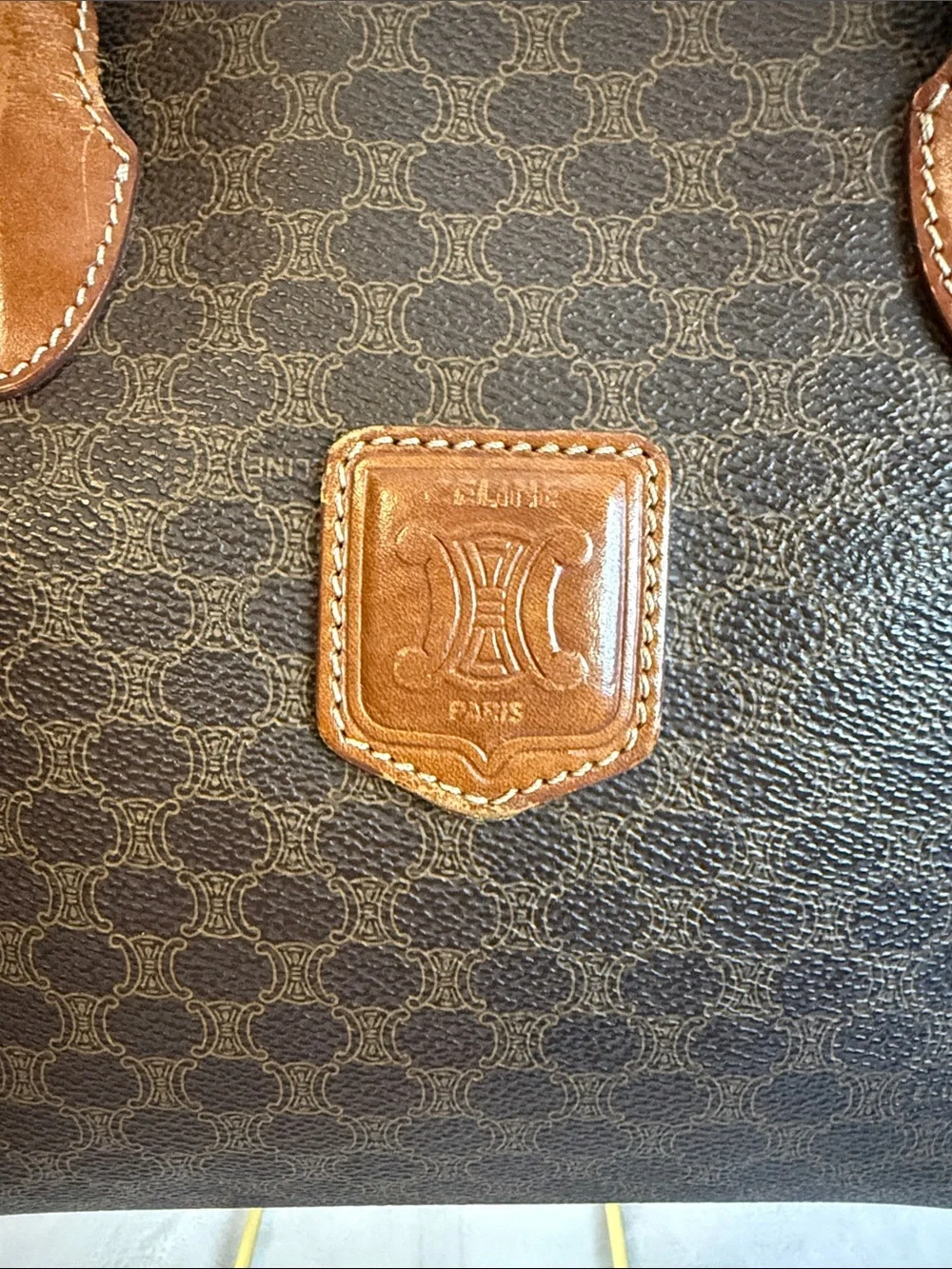 Vintage Celine Macadam Tote Bag Brown Coated Canvas Leather Italy Large Shopper - Picture 3 of 17